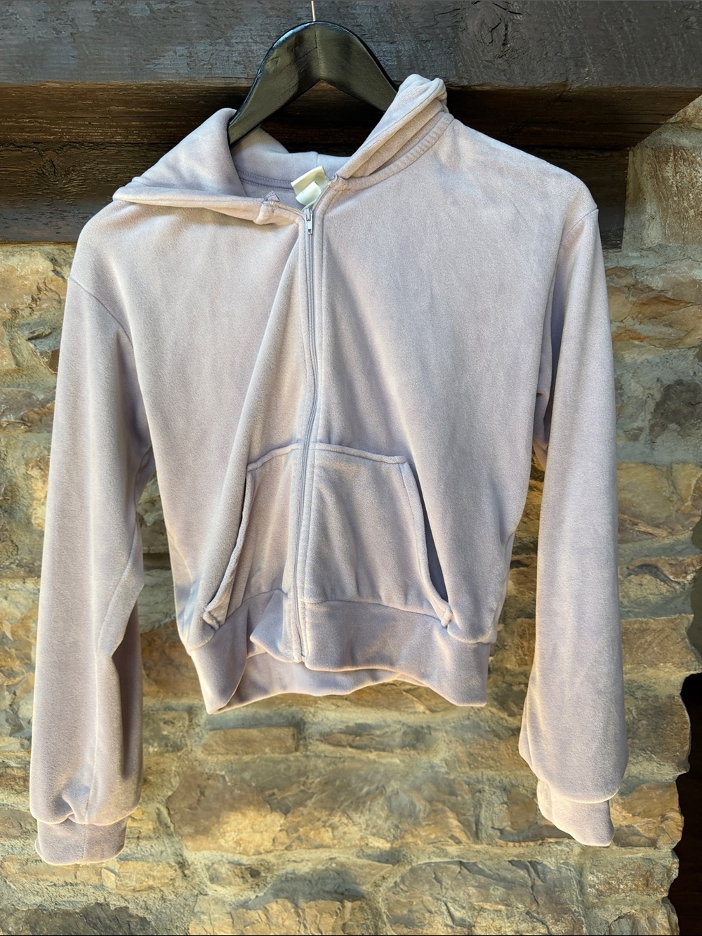 H&M Light Lavender Velour Crop Zip Hoodie and pants